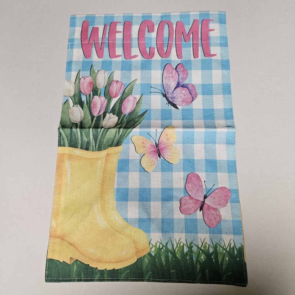 Welcome‎ Garden Flag with Tulips and Butterflies